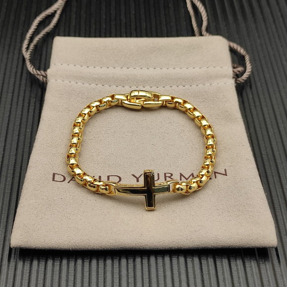 None Jewelry - David Yurman Gold 5mm Box Chain Cross Bracelet